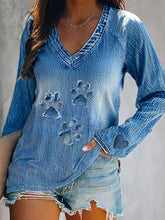 Damen Denim Pfote Langarm T-Shirt